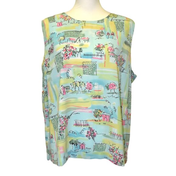 Southern Lady Tops - Southern Lady Vintage No-Iron Pastel Print Top Size 18W